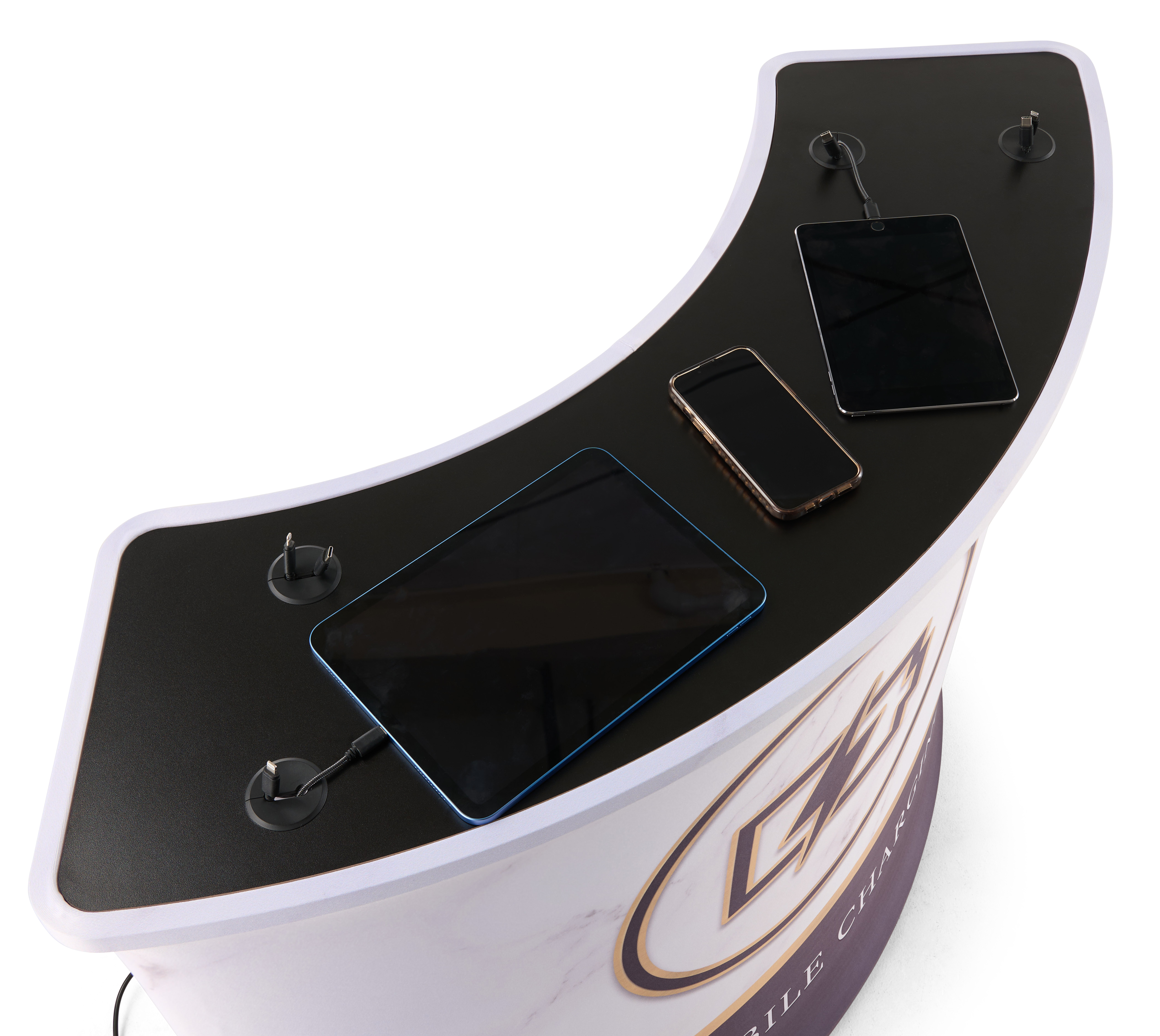 Trade Show Charging Counter w/ 8 Cables, 1 Wireless Pad, Custom Graphics - Black - Image 3