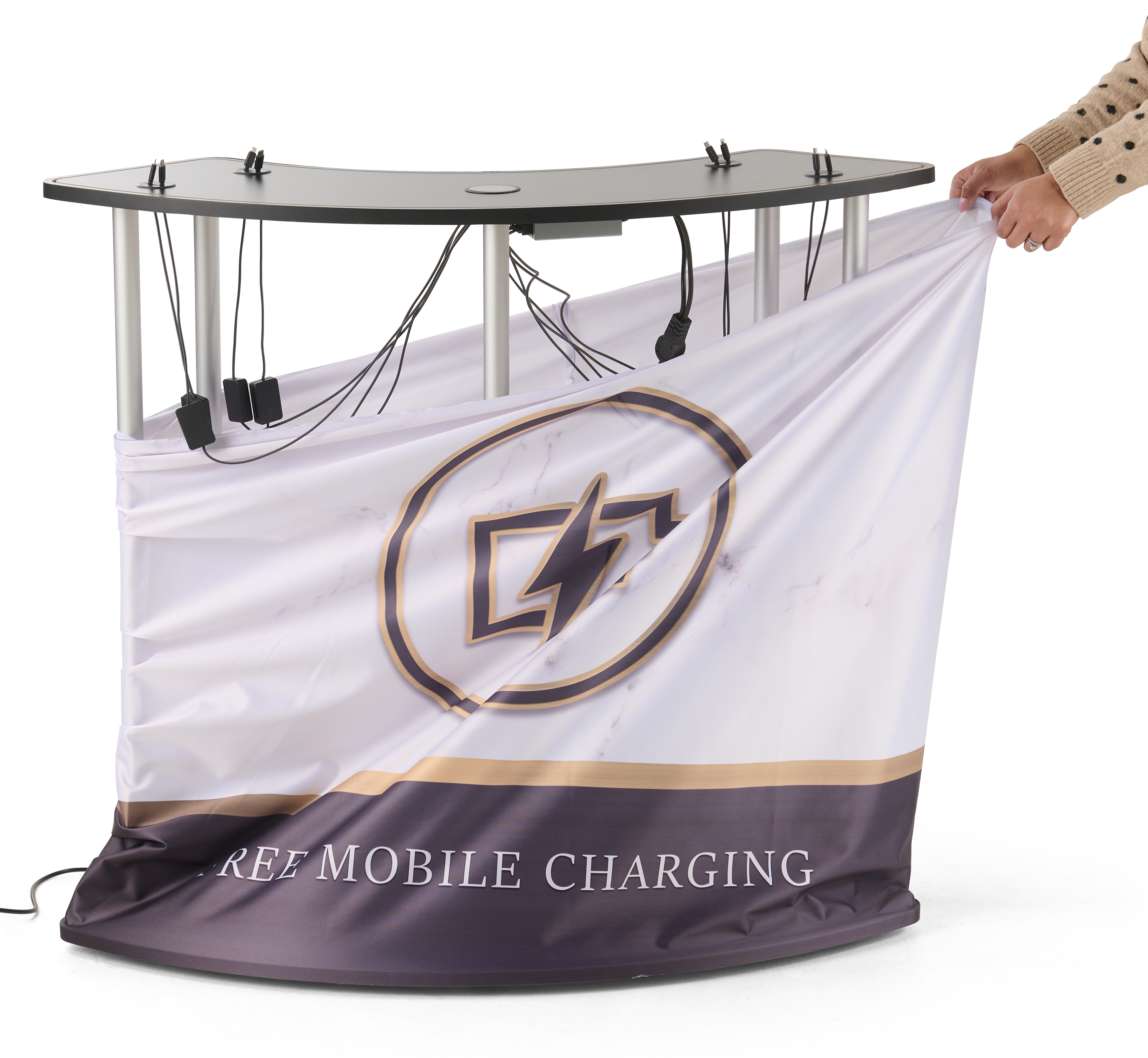 Trade Show Charging Counter w/ 8 Cables, 1 Wireless Pad, Custom Graphics - Black - Image 6