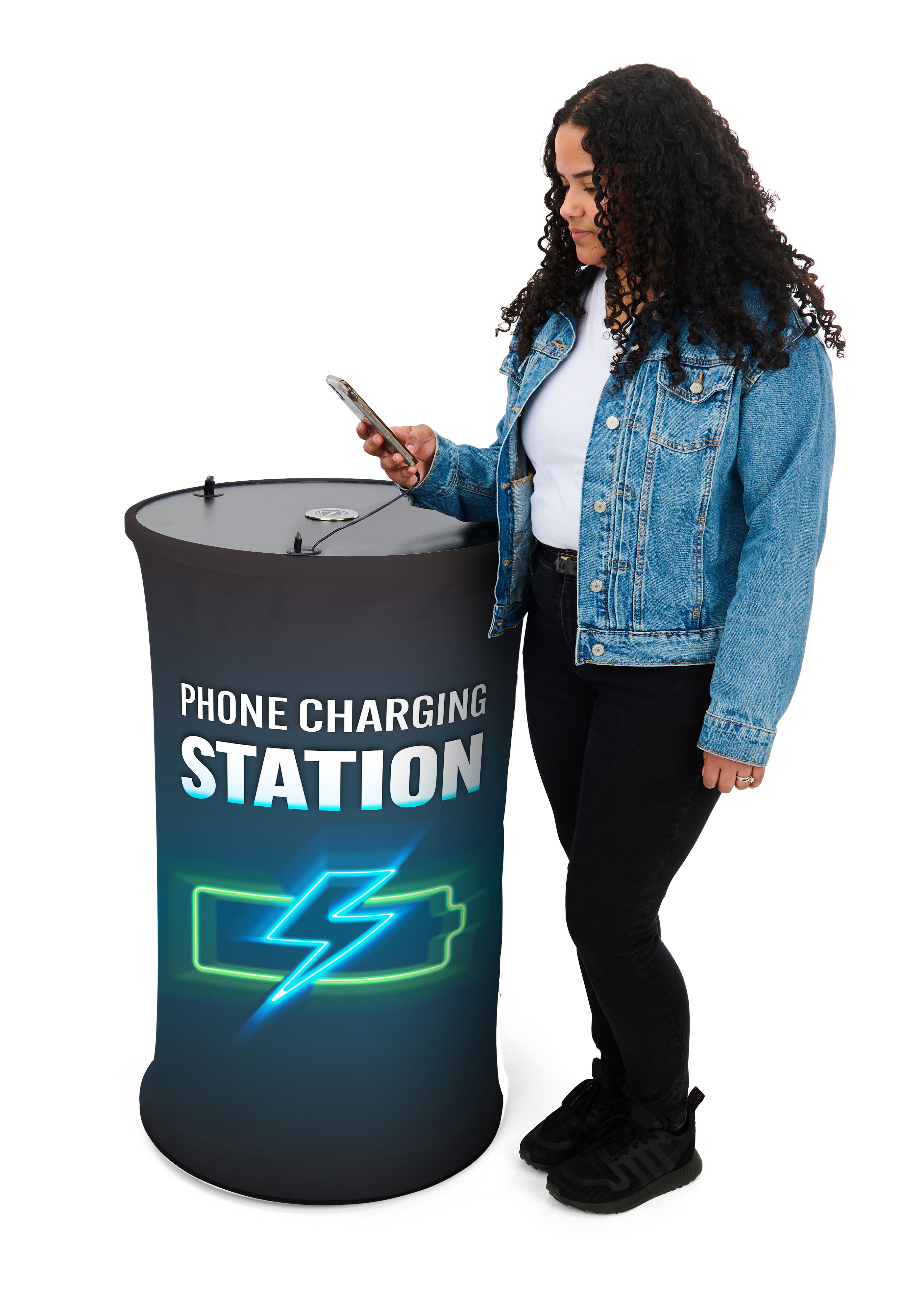 Charging Table w/ 6 Retracting Cables, 1 Wireless Pad, Stock Graphics, Portable - Image 3