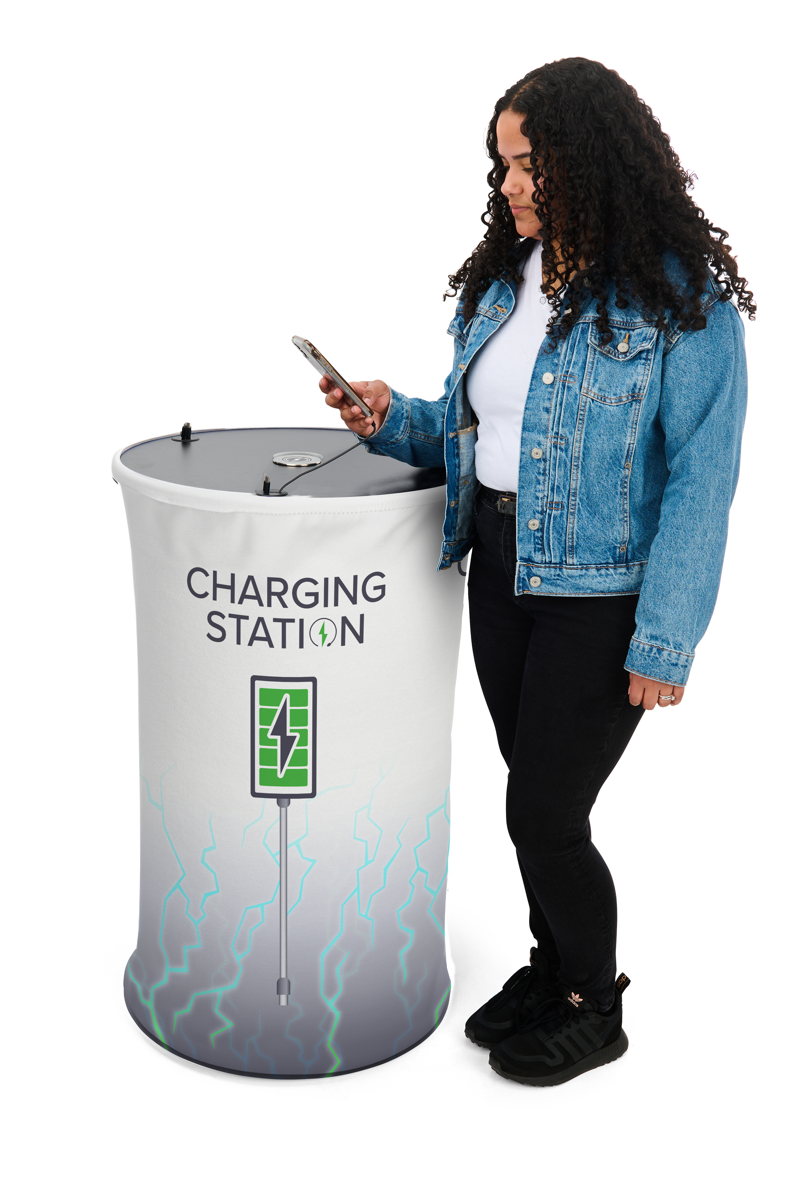 Charging Table w/ 6 Retracting Cables, 1 Wireless Pad, Stock Graphics, Portable - Image 3