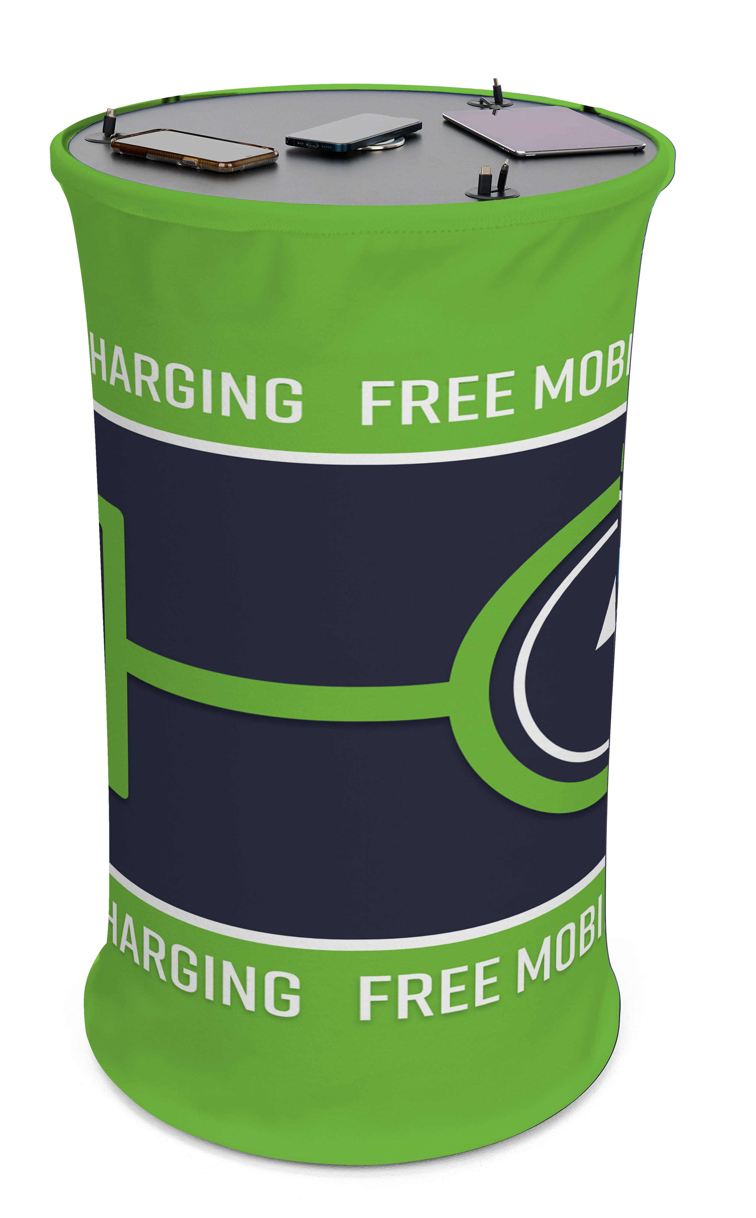 Charging Table w/ 6 Retracting Cables, 1 Wireless Pad, Stock Graphics, Portable - Image 2