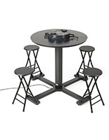 Charing table with chairs is constructed of steel material