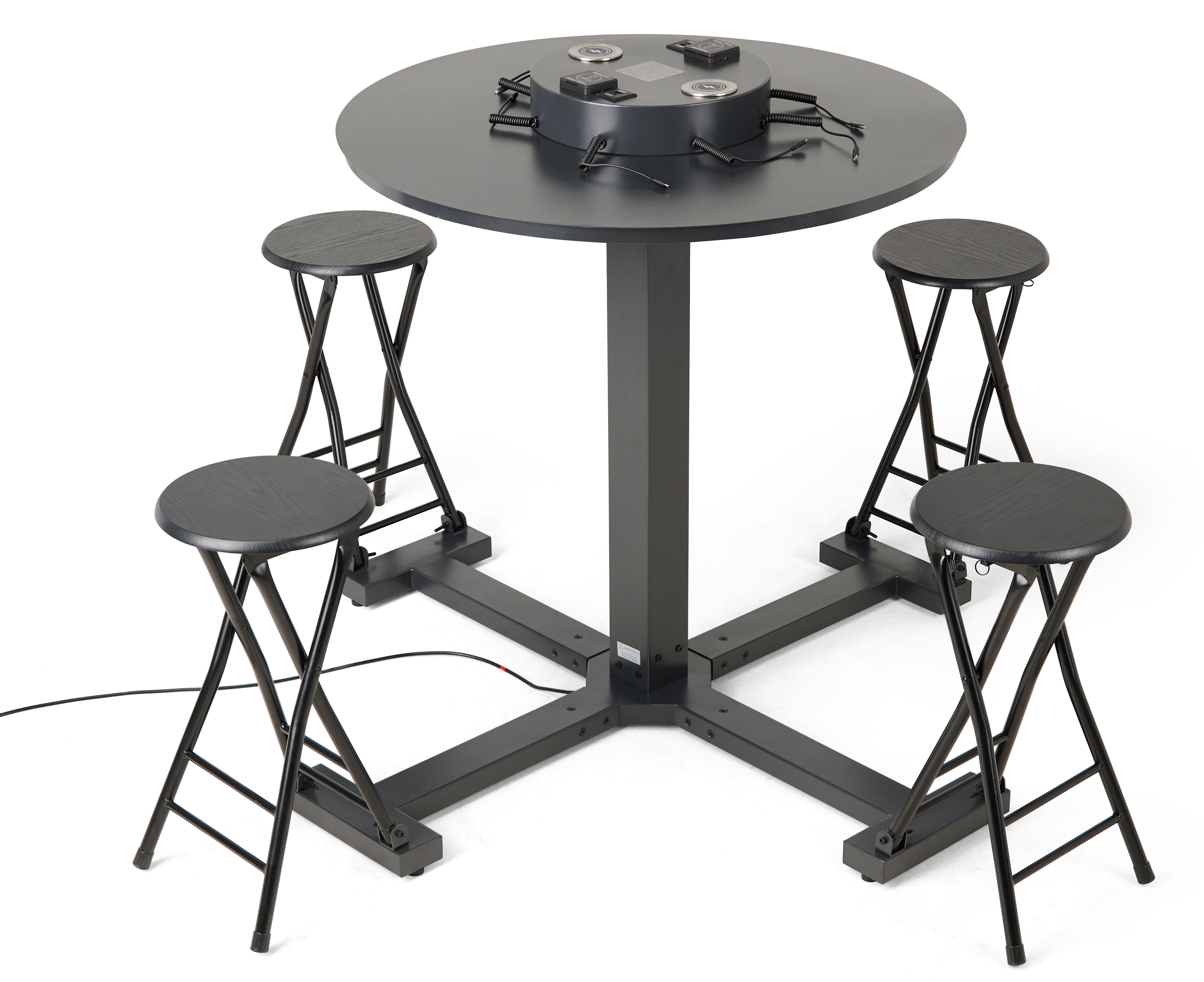 Displays2go, Bar Stool And Table Set, Sold With 2 Chairs And 1 Highboy, Steel, And Synthetic Leather Construction - Black And Chrome