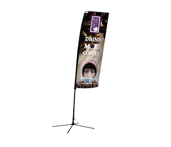 Custom printed feather flag for outdoor advertising.