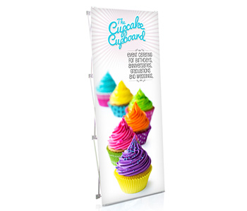 Pop up banner stand with full-color printing.