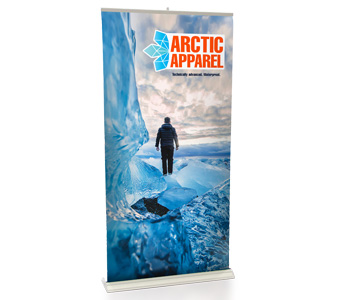 Retractable banner stand with high quality printing.