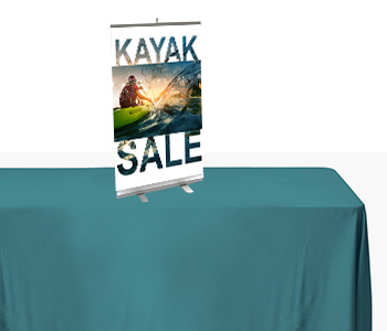 Table top banner stand on display.