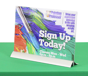 Custom printed table sign with impressive detail and information.