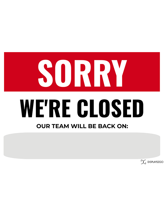 Sorry We're Closed printable sign