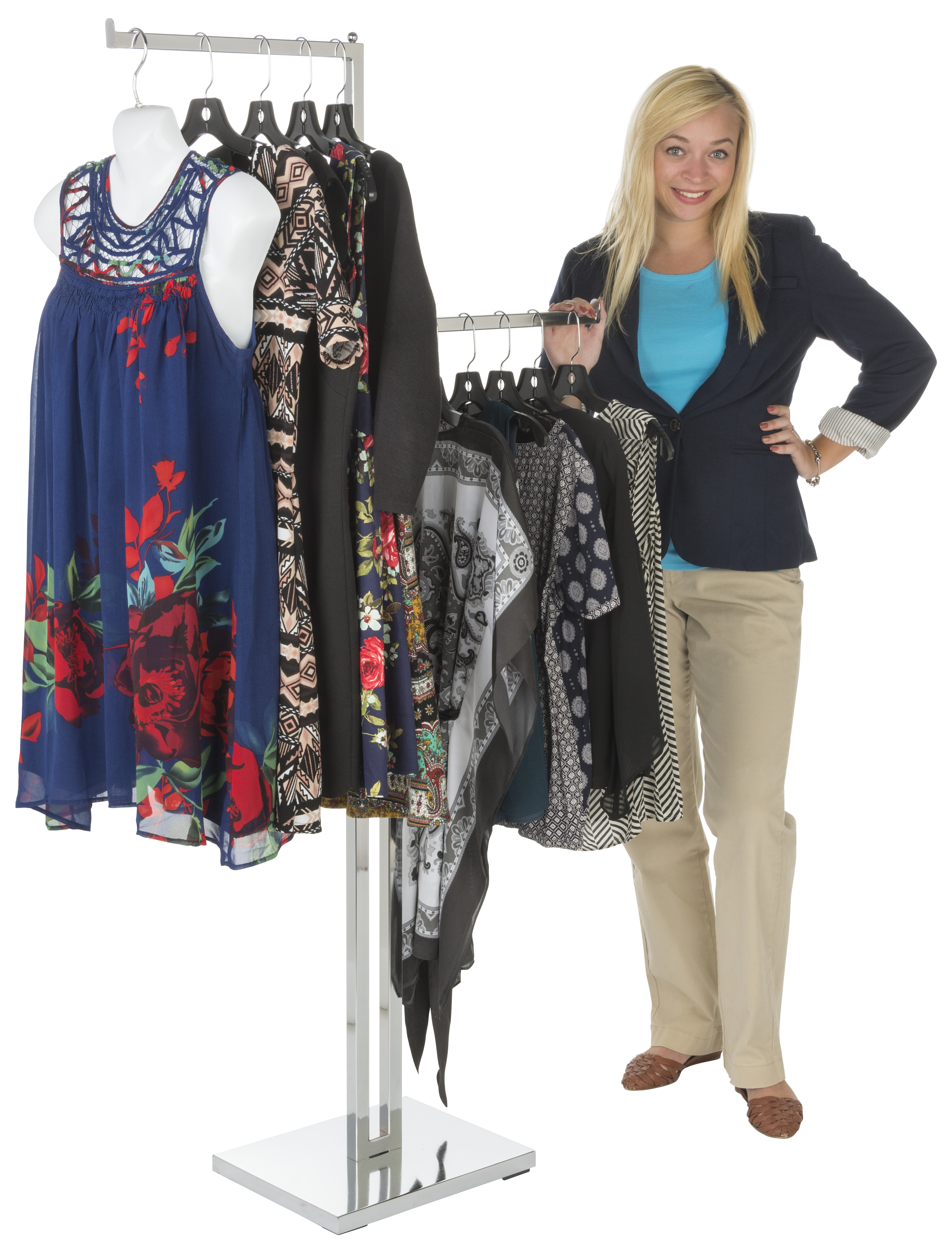 2 Way Textile Rack 2-Way Clothing Rack | Chrome Polished Steel | Displays2Go
