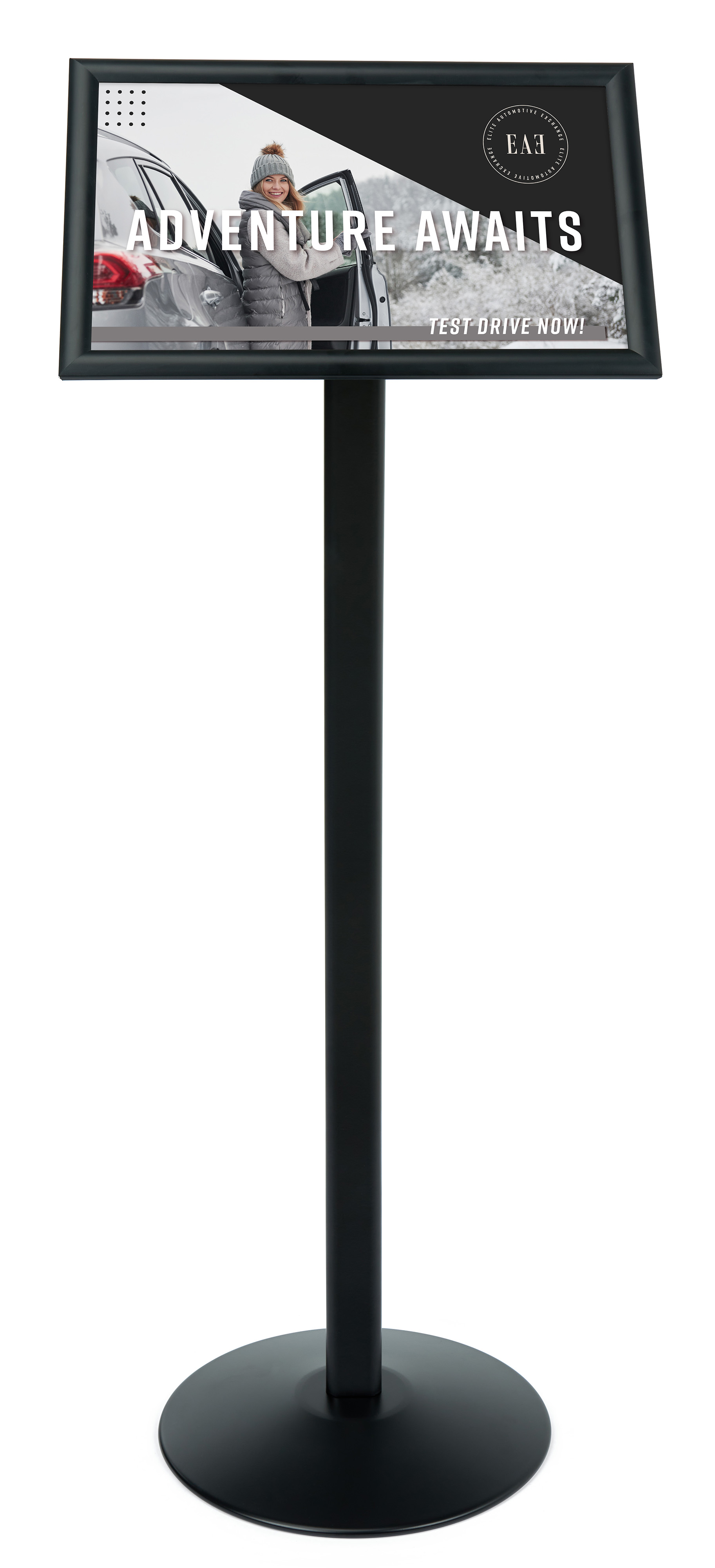 Floor Standing Sign Holder, Snap Open Frame, Curved Post - Image 2