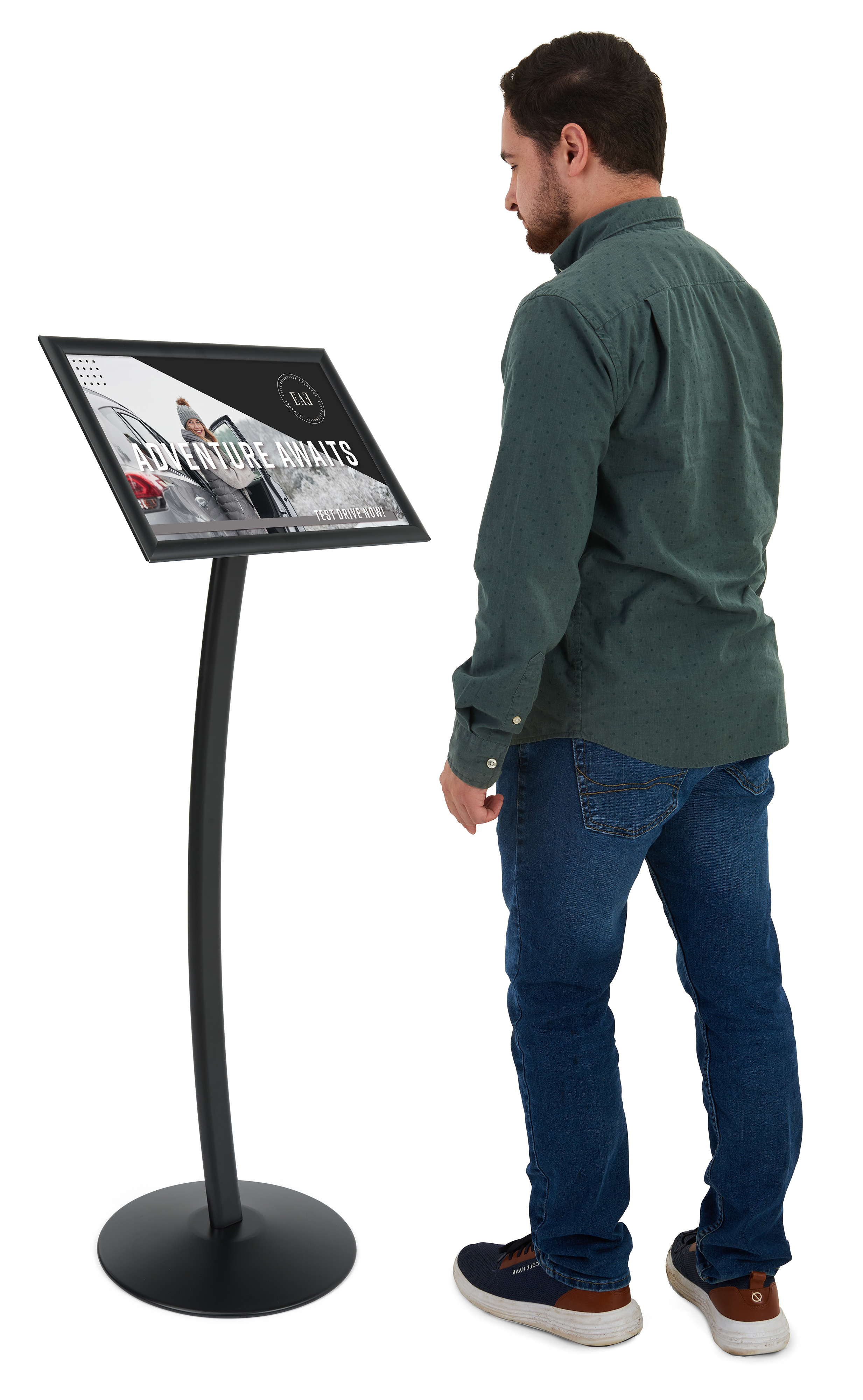 Floor Standing Sign Holder, Snap Open Frame, Curved Post - Image 3