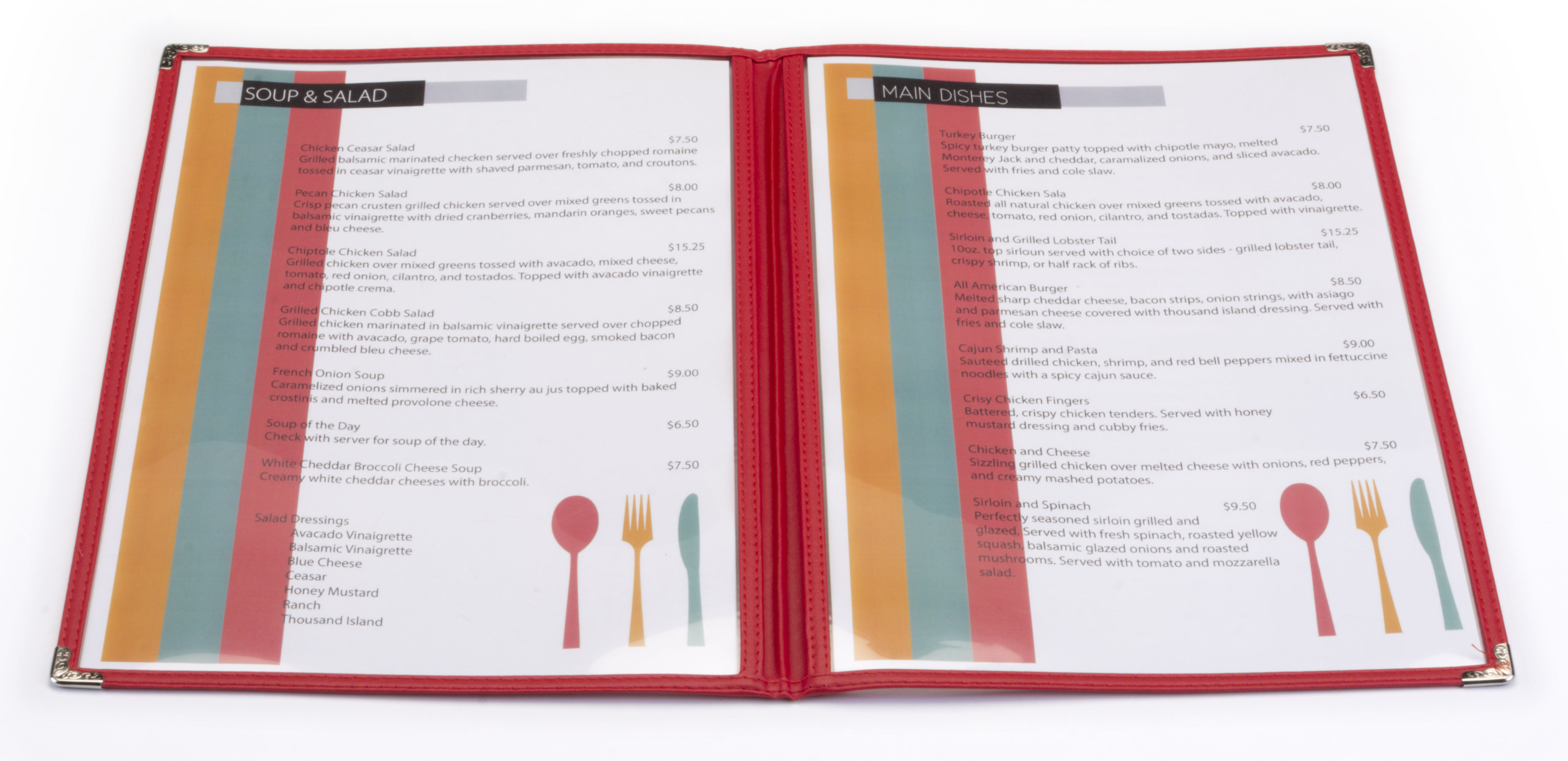 Red 8.5” x 14” (2) Panel Menu Covers | Double Sided 4 Page Holder ...