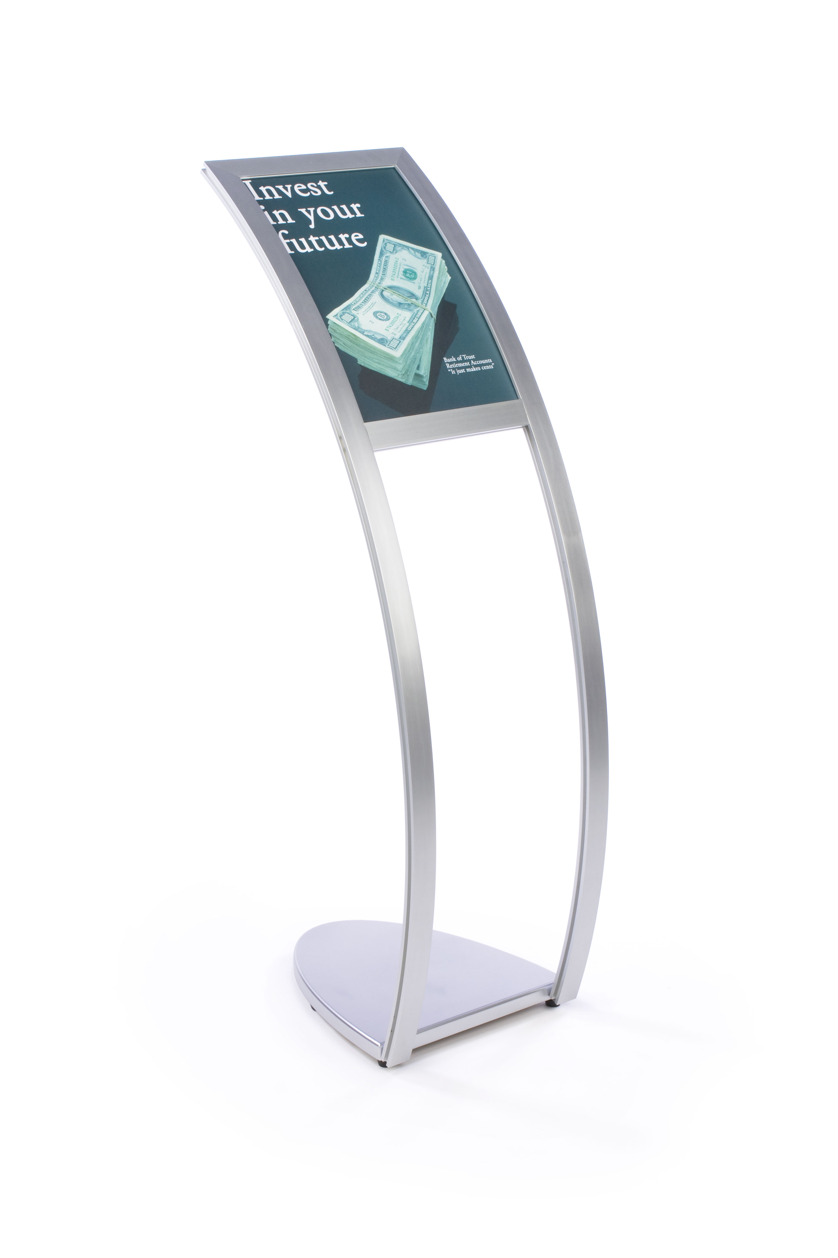 Curved Pole Metal Sign Frame | Silver Finish - Portrait Format ...