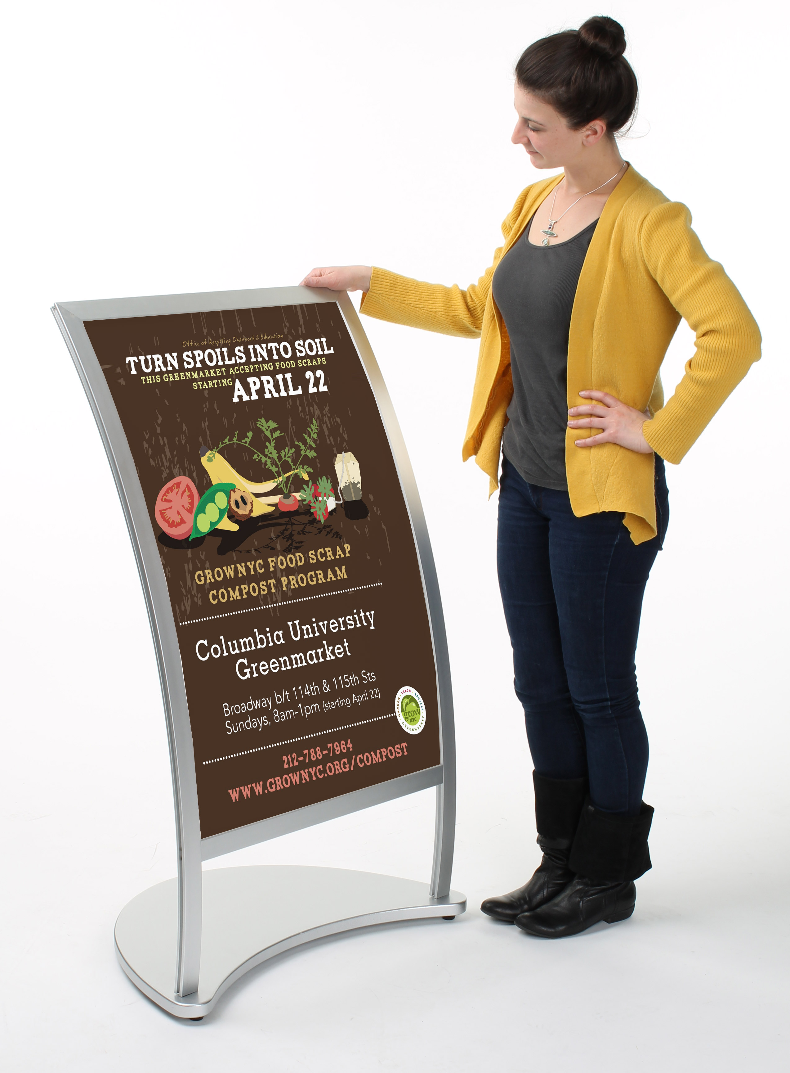 24" x 36" Floor Standing Poster Holder, Curved Frame, Top Loading - Silver - Image 2