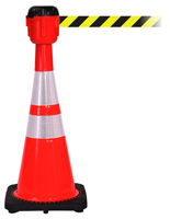 Traffic Cone with 30' Barrier Belt, Diagonal Design