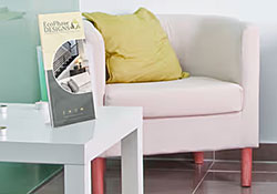 Countertop literature holder displayed on a table