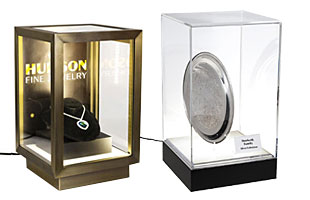 Base lit display cases for countertops