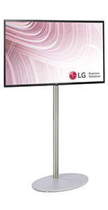 Electronic signage display with round silver base 