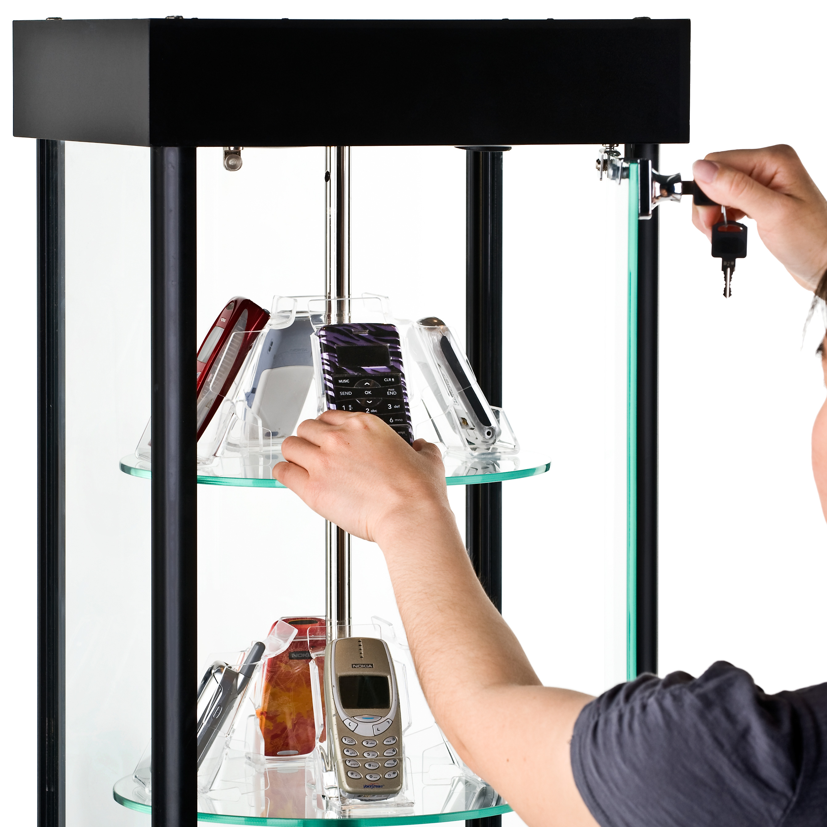 Reflecting Display Case Spinning Glass Display Case | Halogen Top Lights - Rotating Shelves ...