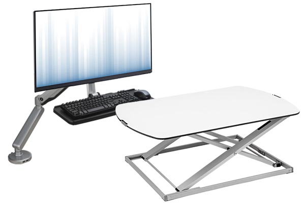 Sit-and-stand desktop fixtures for cubicles