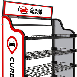 Curb service supplies including shelving and signage