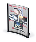 Use this curved sign holder in a restaurant to display promotional menu signage.