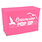 Convertible table cover with custom printing in vibrant pink color 