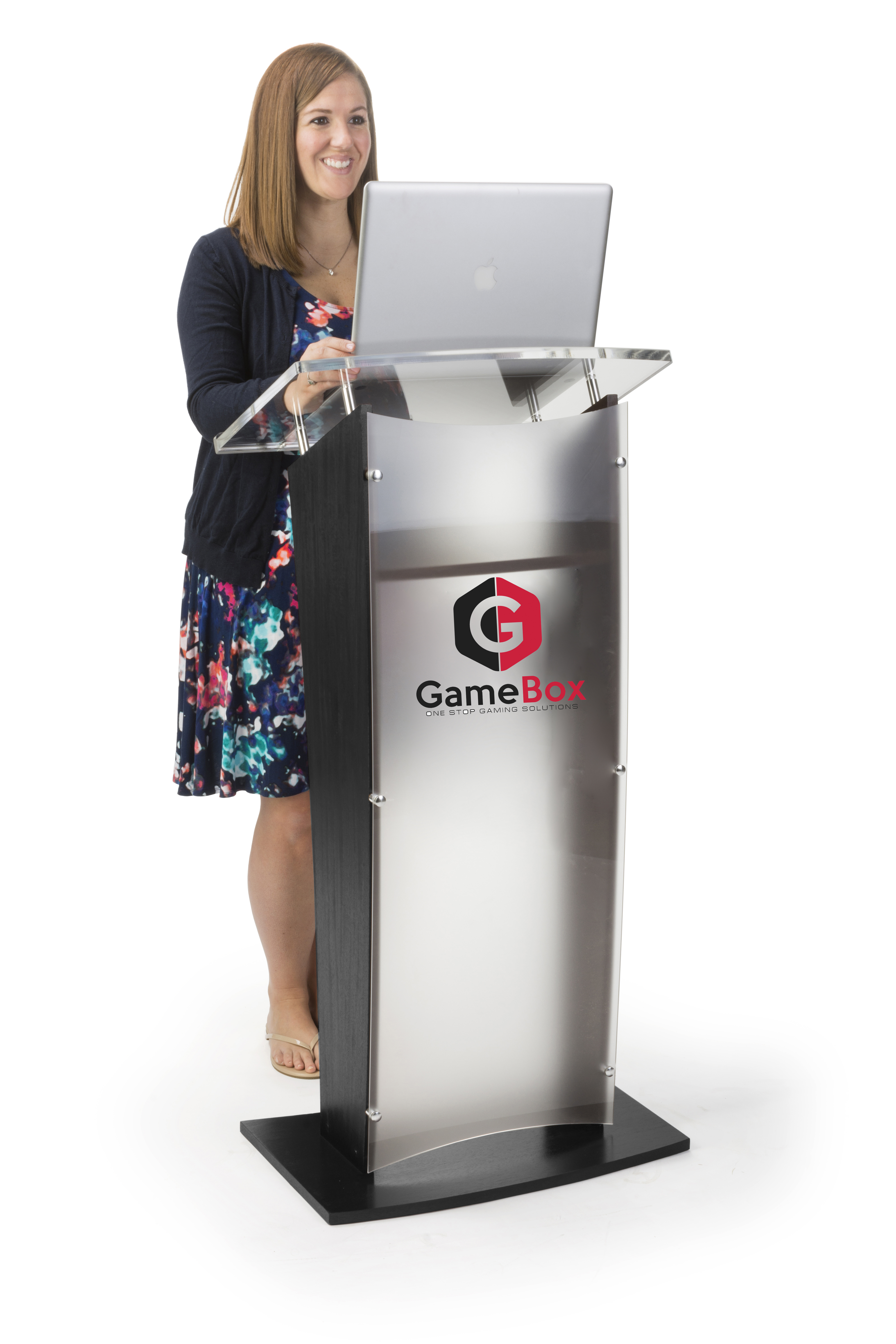 Printed Front Speaking Stand | Frosted Acrylic Panel | Displays2Go