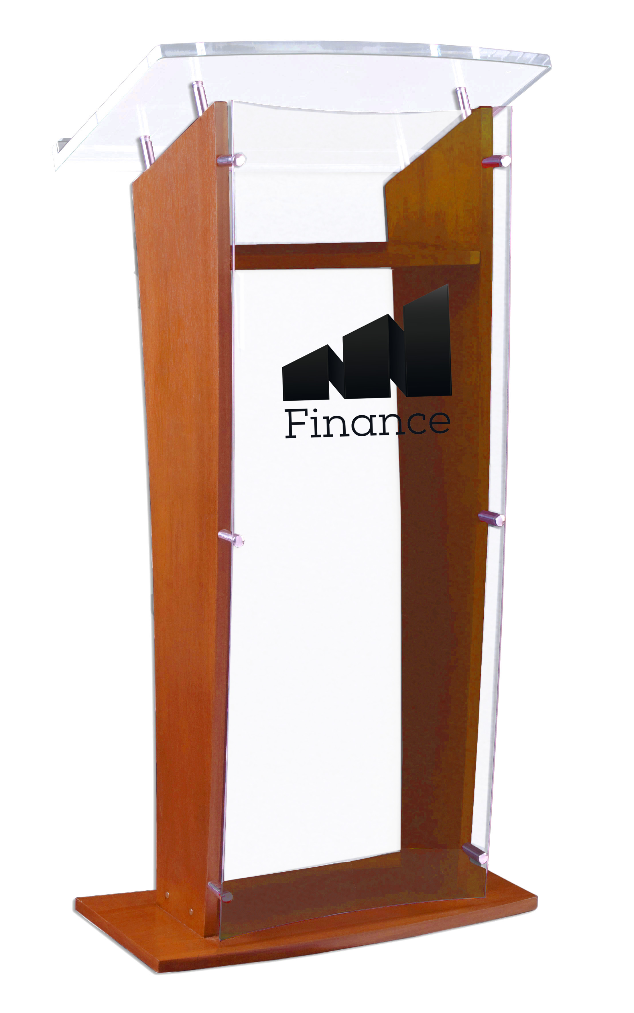 Acrylic Speaking Stand with Custom Printing | Maple Finish | Displays2Go