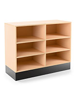Flat top sales counter with open storage features durable maple laminate finish