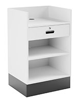 Register stand with recessed top can also be used as a hostess podium