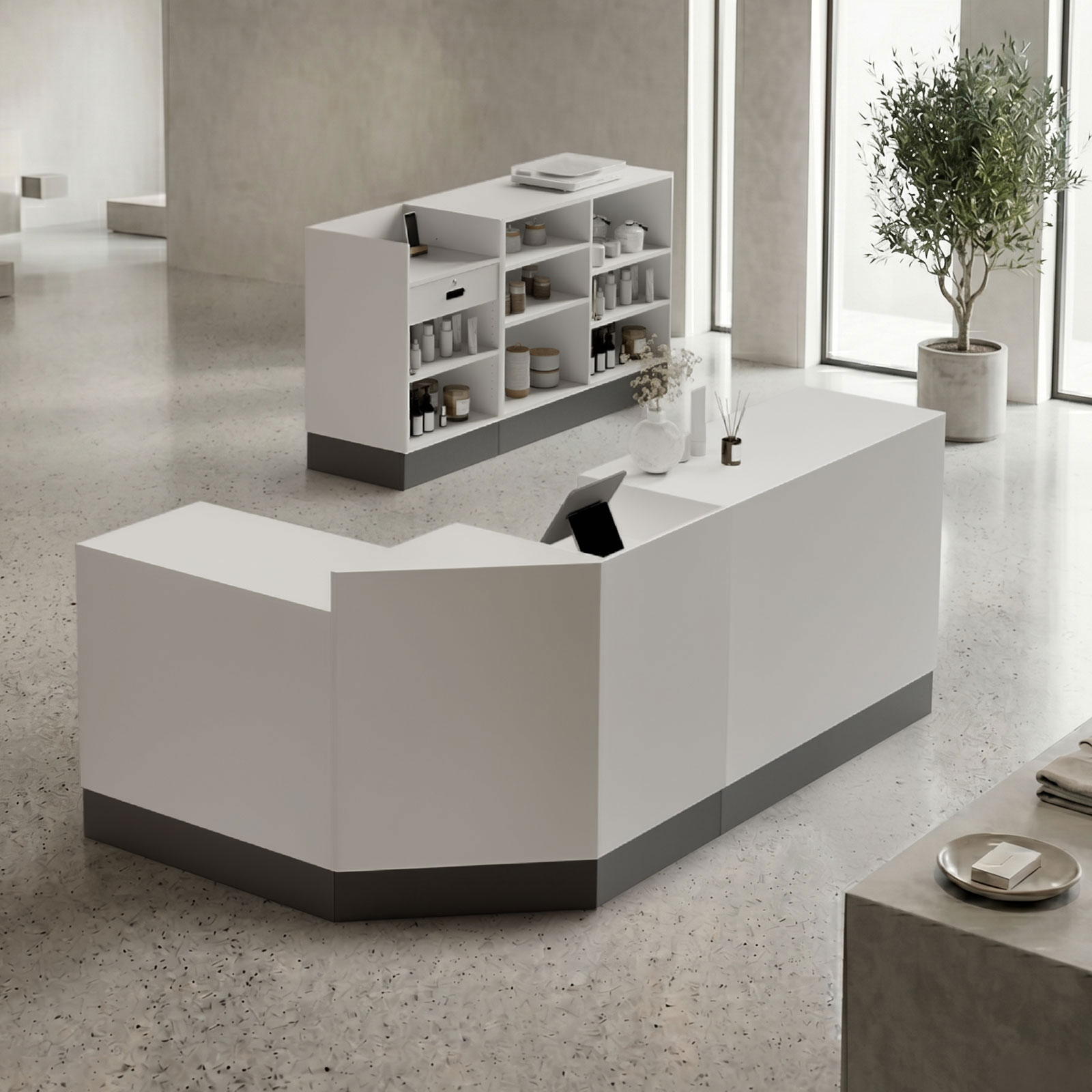 48" Sales Counter, Flat Tabletop, Rear Drawers and Storage, Lockable - Image 4