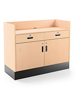 Recessed top sales counter with lockable storage for standalone use or as part of cash wrap