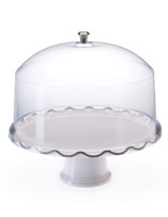 13” White Cake Stand with Dome