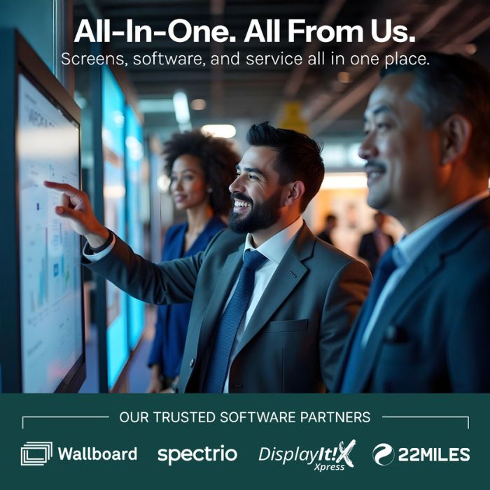 Displays2go partners with Wallboard, Spectrio, Display It Express, and 22 Miles for digital signage software