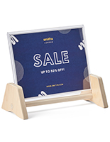 Wood base sign holder with clear frame design 