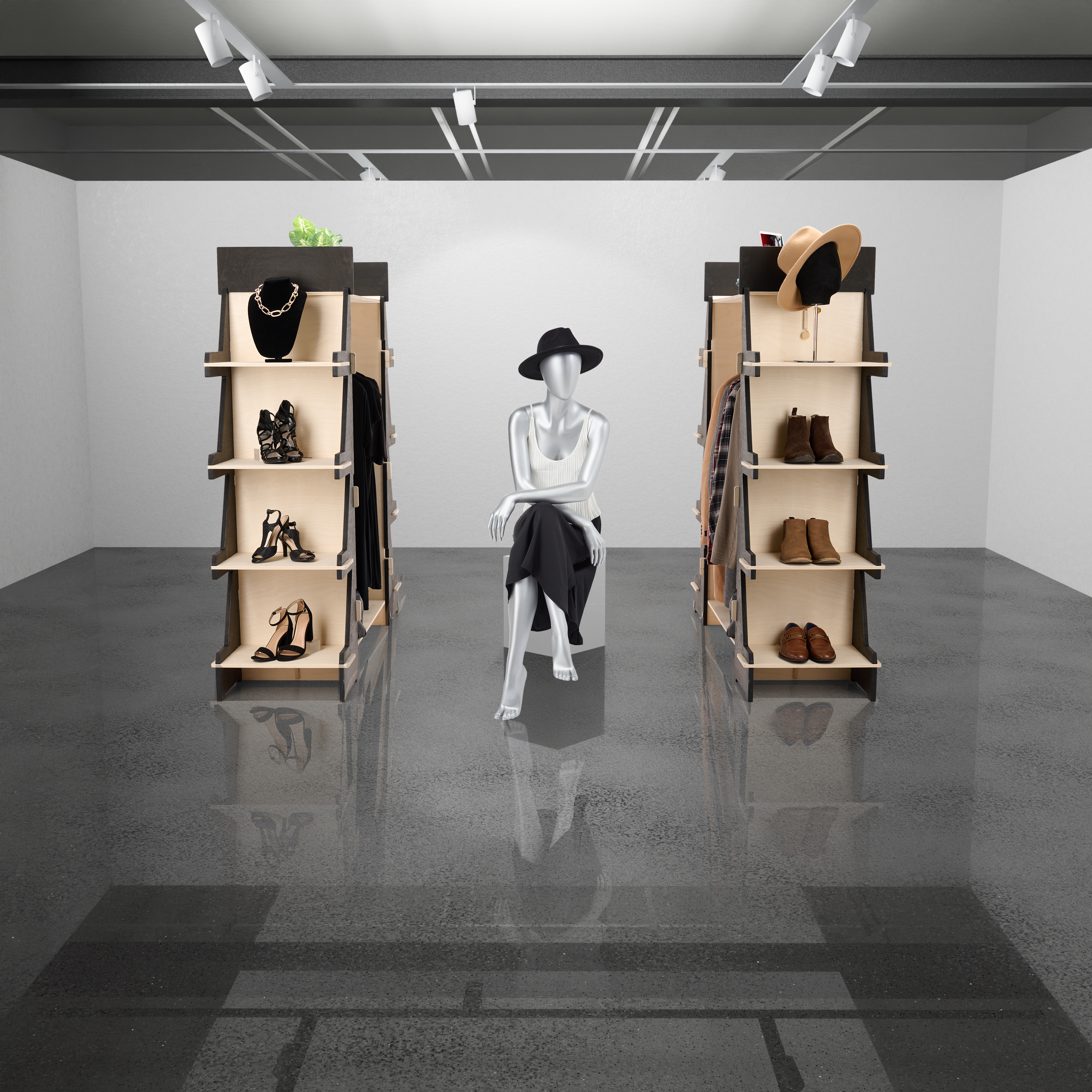68 x 65 Clothing Rack with Shelves, Floor Standing, Eco-Friendly - Black/Natural - Image 10