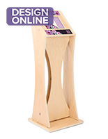 Wooden iPad kiosk with graphics made with eco-friendly materials