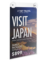 Glass mount sign holder displays promotional messages