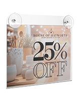 Glass mount sign holder has a foldover design for holding inserts