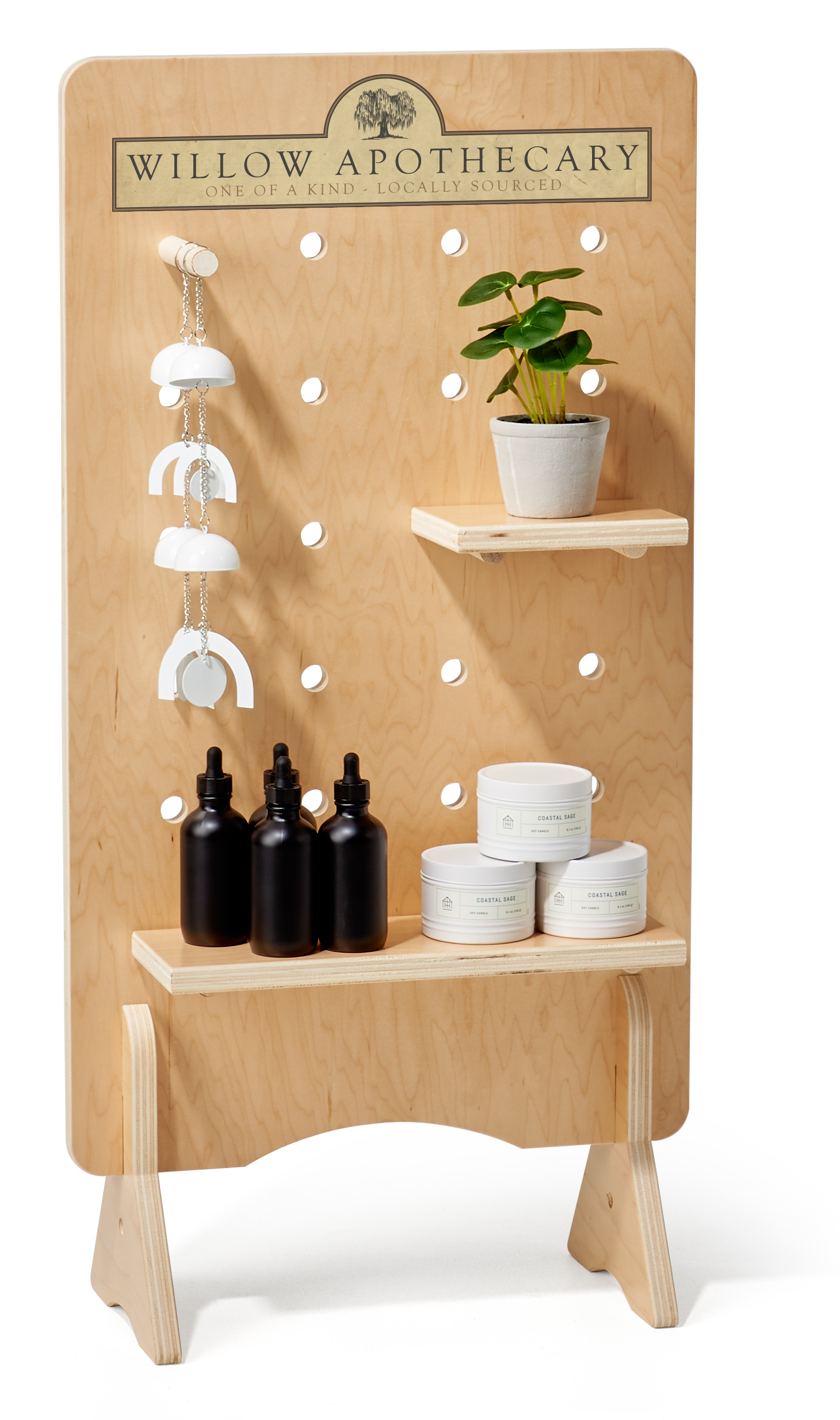 18 x 35 Pegboard Shelving Display, Countertop, Custom Printed Header - Natural - Image 3