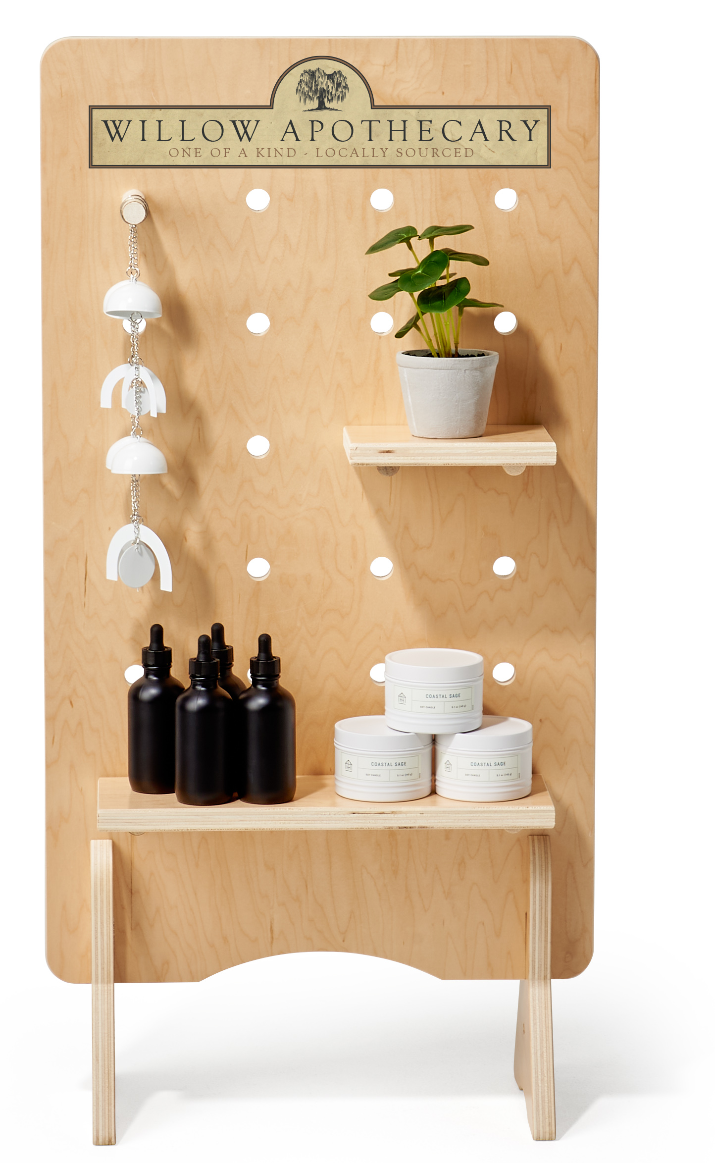 18 x 35 Pegboard Shelving Display, Countertop, Custom Printed Header - Natural - Image 4