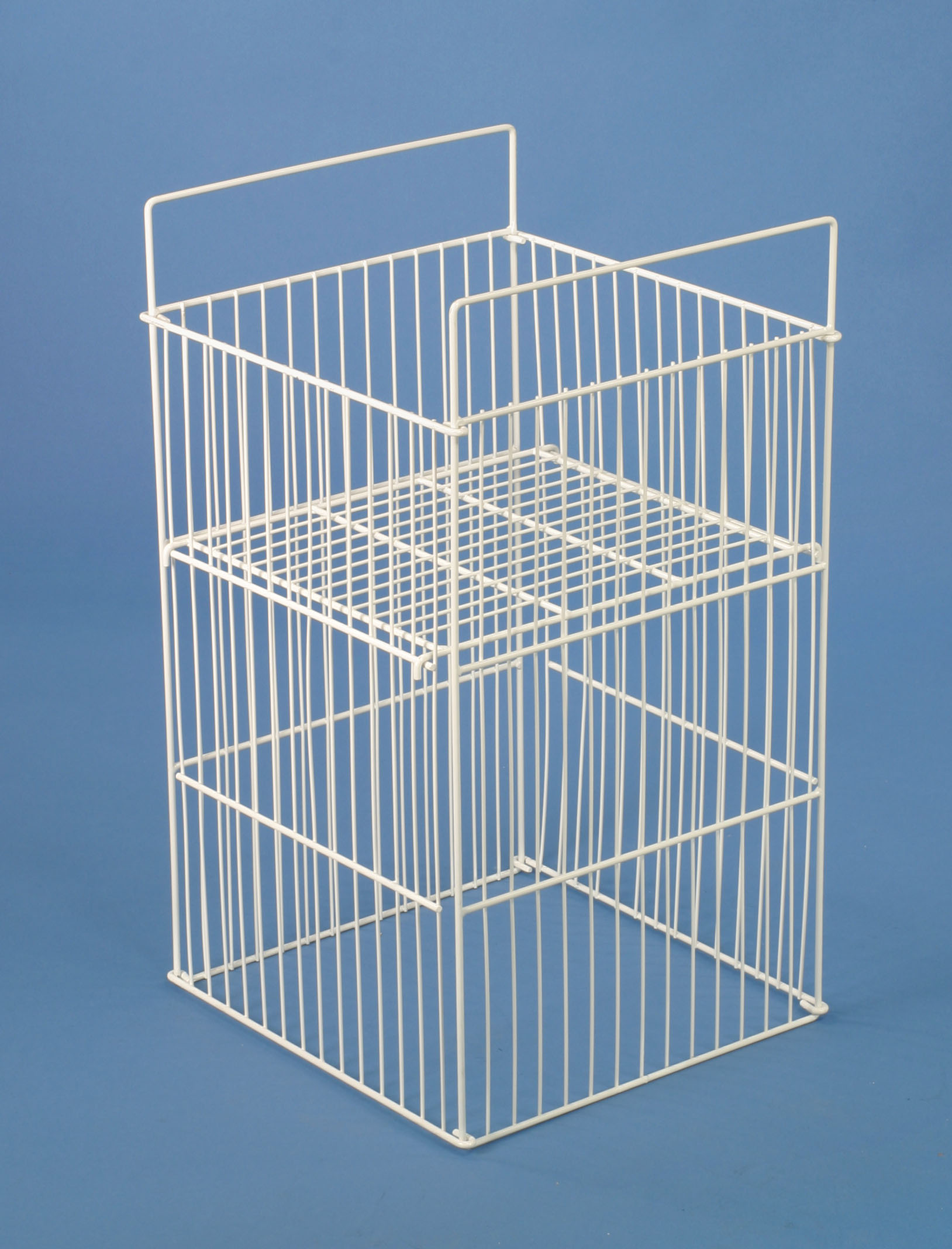 Wire Dump Bin w/ Adjustable Shelf, Floorstanding - White - Image 4