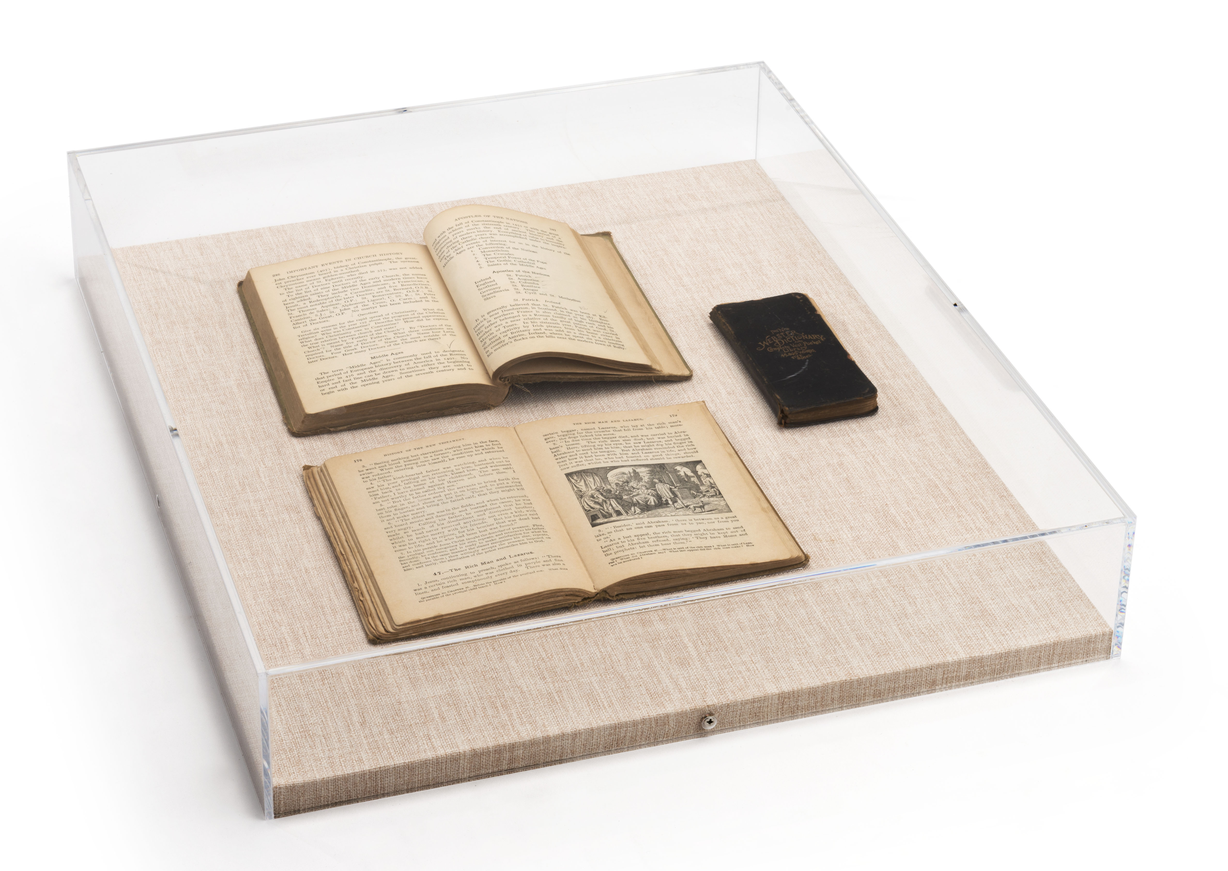 Wall Mounted Exhibit Case w/ Linen Backing, Acrylic Vitrine - Tan - Image 3