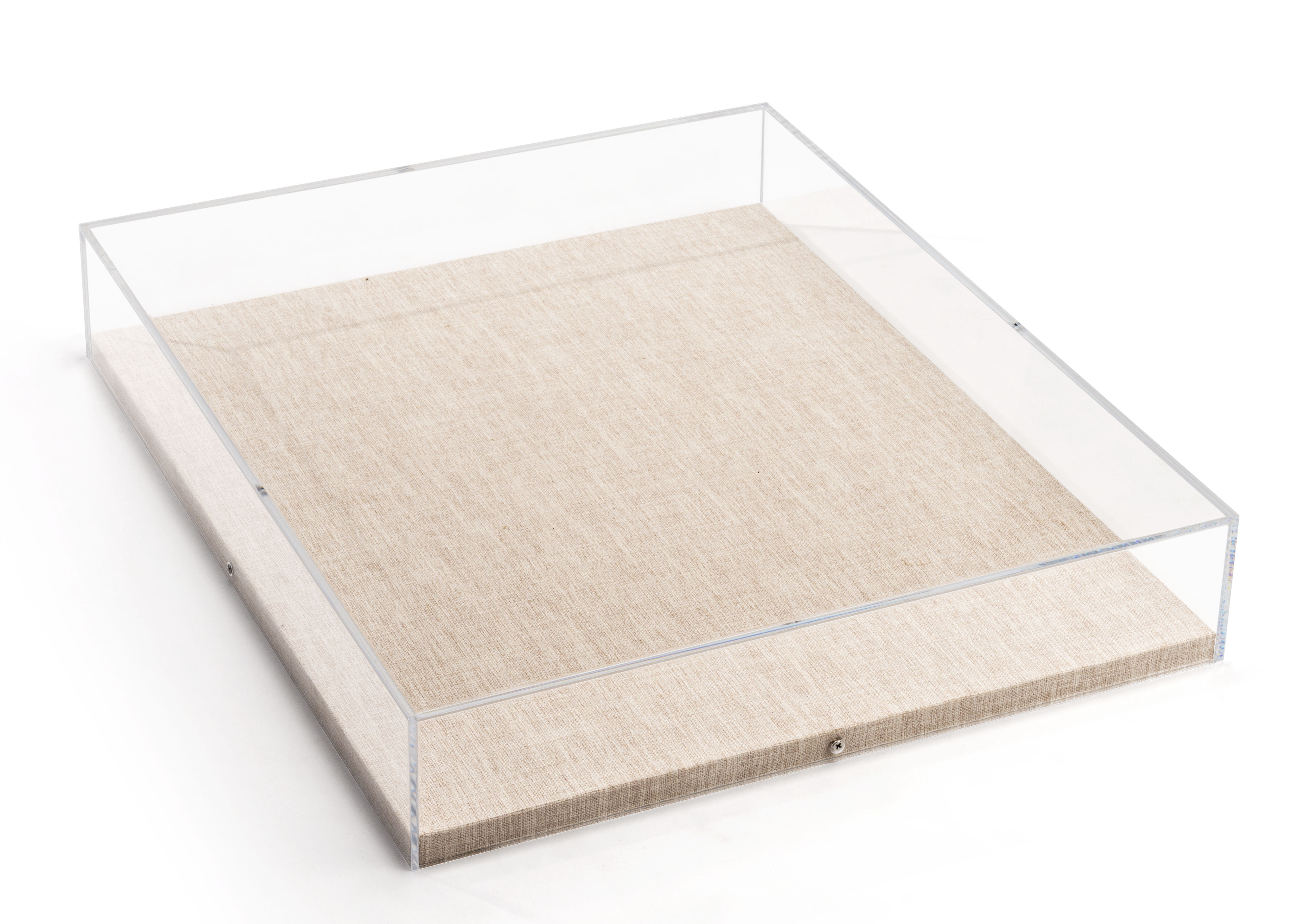 Wall Mounted Exhibit Case w/ Linen Backing, Acrylic Vitrine - Tan - Image 4