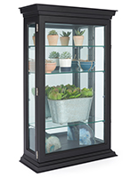 Wood curio cabinet with tempered glass shelves