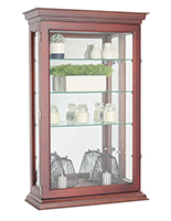 Wood curio cabinet with cherry finish