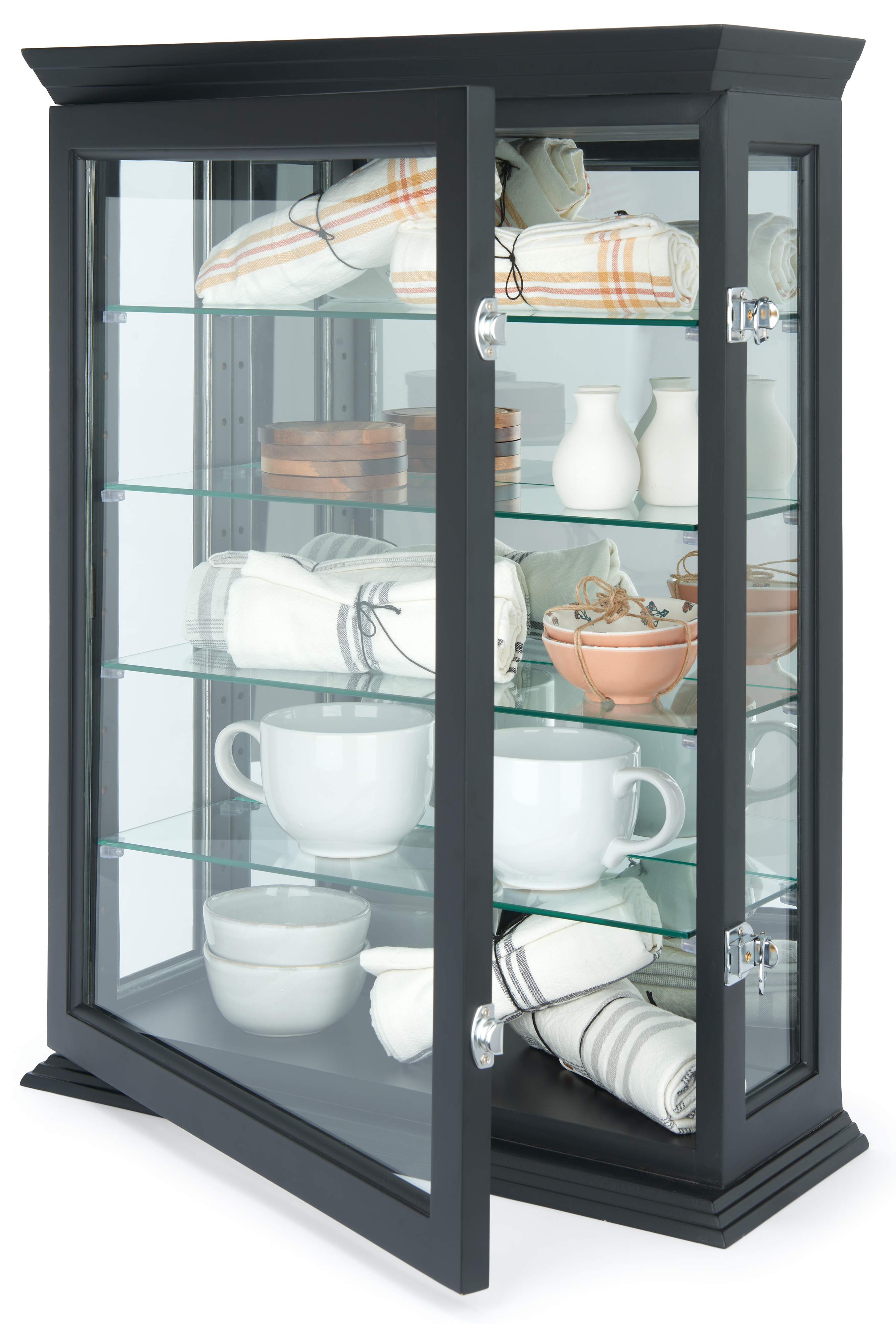 Wall Mounted Curio Cabinet | Tempered Glass Shelves and Panels ...
