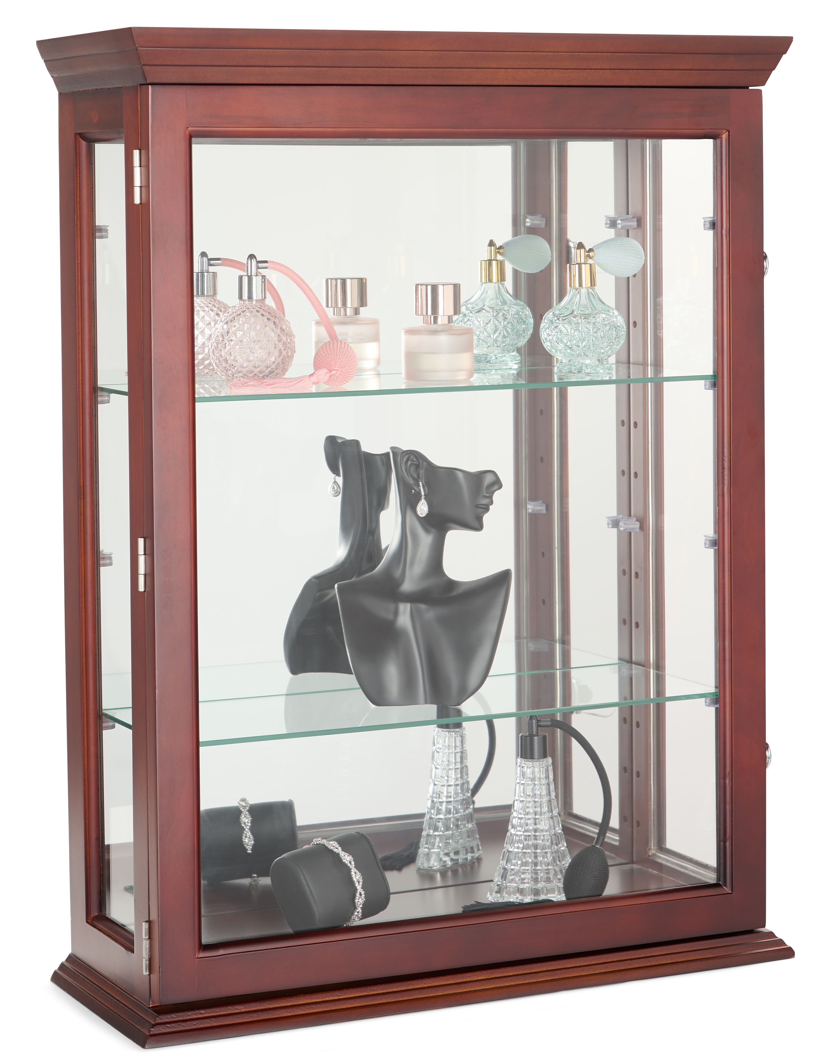Wall Mounted Curio Cabinet Tempered Glass Shelves And Panels